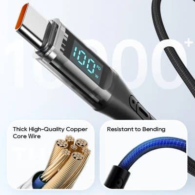 1. modern high-tech hair removal device with digital display showing 100% power, resistant flexible cable, and high-quality copper core wire for effective skincare treatments.