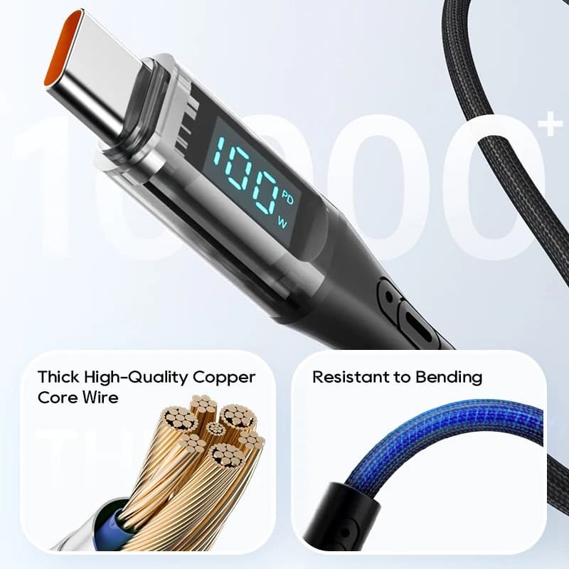 1. modern high-tech hair removal device with digital display showing 100% power, resistant flexible cable, and high-quality copper core wire for effective skincare treatments.