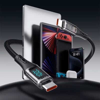 Smartphone charging and cleaning tools for electronics at Monalisa Medical Store, including USB-C chargers and UV sanitizers, ensuring device hygiene and functionality.