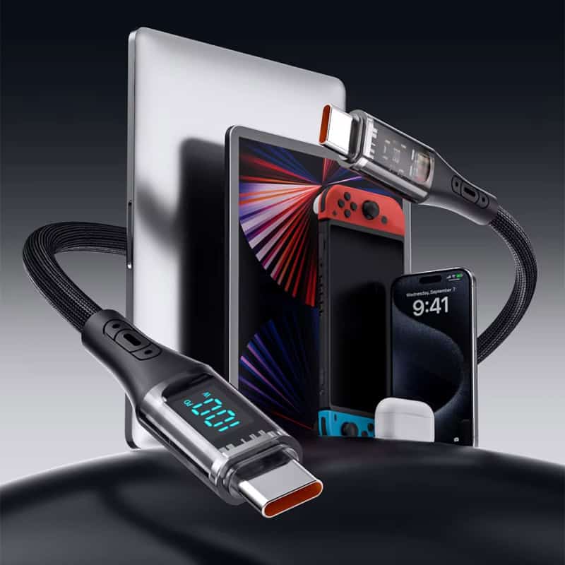 Smartphone charging and cleaning tools for electronics at Monalisa Medical Store, including USB-C chargers and UV sanitizers, ensuring device hygiene and functionality.