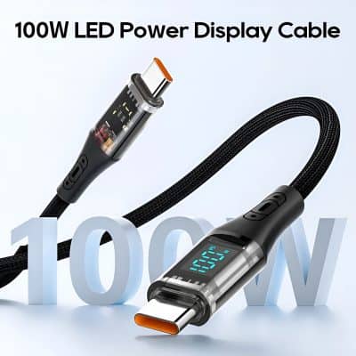 100W LED Power Display Cable for charging and data transfer, compatible with various electronic devices, durable braided design, fast charging, high efficiency, Monalisa Store electronic accessories.