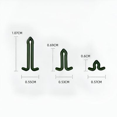 Flexible green nose clips in various sizes for medical and optical use, with precise measurements for optimal fit and comfort.