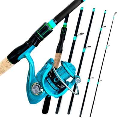 High-quality fishing rod and reel set with multiple sections, lightweight design, and durable materials, perfect for freshwater and saltwater fishing enthusiasts.