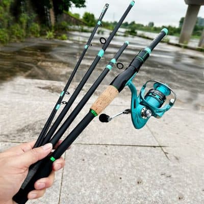 Fishing-rod-and-reel-set-on-urban-walking-path.