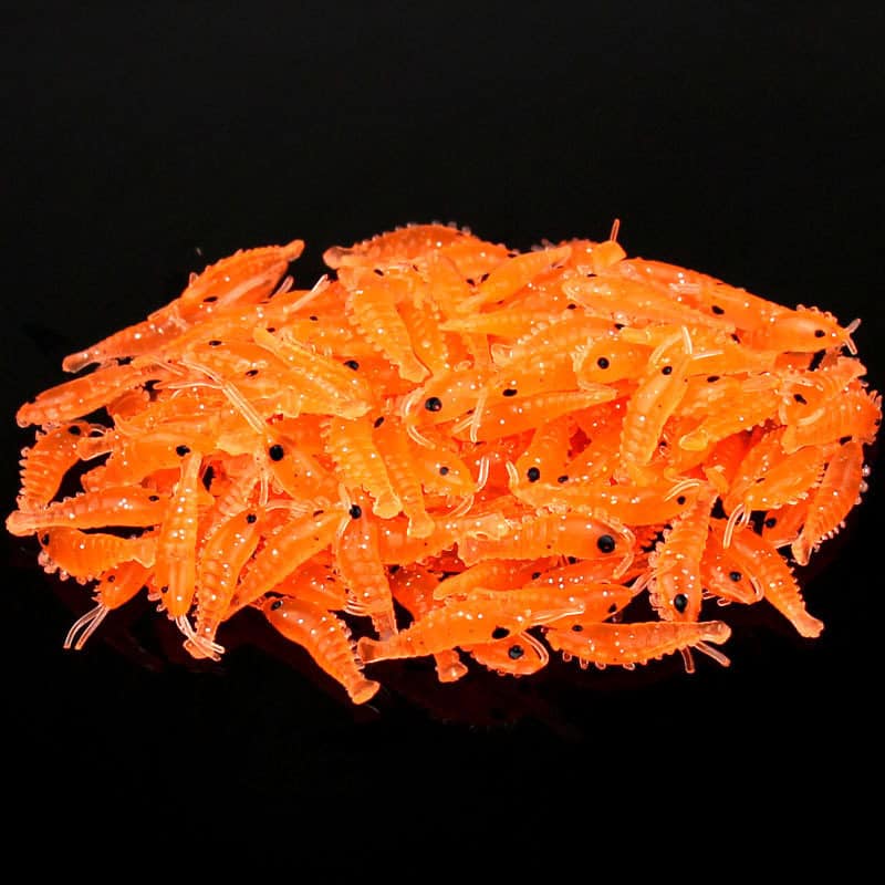 Bright orange artificial fishing bait shrimp, soft plastic lures for offshore fishing, realistic bait for saltwater fishing, Monalisa Store premium fishing accessories.