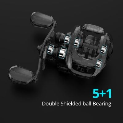 High-quality transparent fishing reel with double shielded ball bearings for smooth operation and durability, ideal for professional and recreational fishing needs.