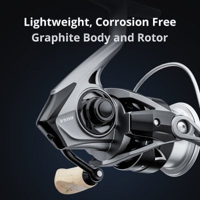High-quality graphite fishing reel with lightweight, corrosion-free body and rotor, perfect for anglers seeking durability and smooth casting.