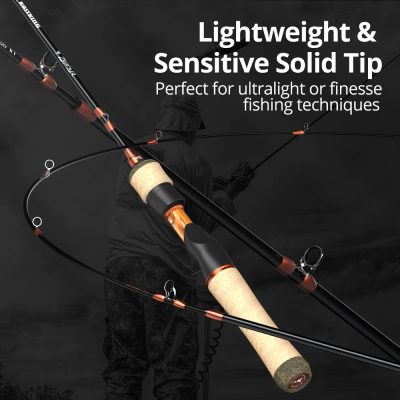 Lightweight and sensitive solid tip fishing rod suitable for ultralight and finesse fishing techniques, made for anglers seeking precision and performance.