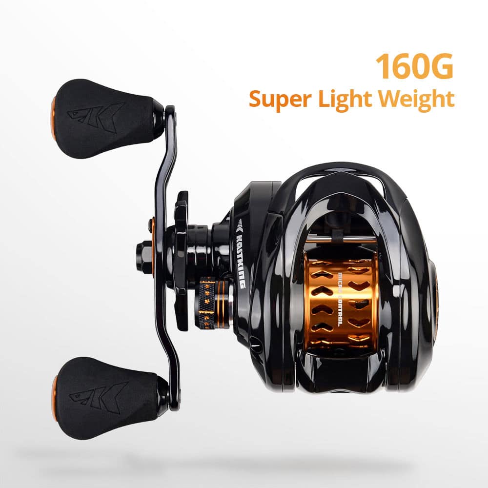 High-performance fishing reel with lightweight design, 160G super light weight, ideal for bass and saltwater fishing, durable construction, smooth drag system, perfect for anglers seeking precision and efficiency.