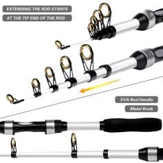 Extending the fishing rod's tip with a flexible handle, showing detailed features and components for optimal fishing experience.