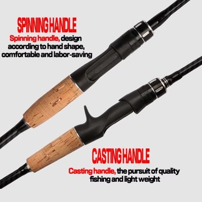 High-quality spinning and casting fishing rods with ergonomic handles, designed for durability, comfort, and lightweight performance for anglers.