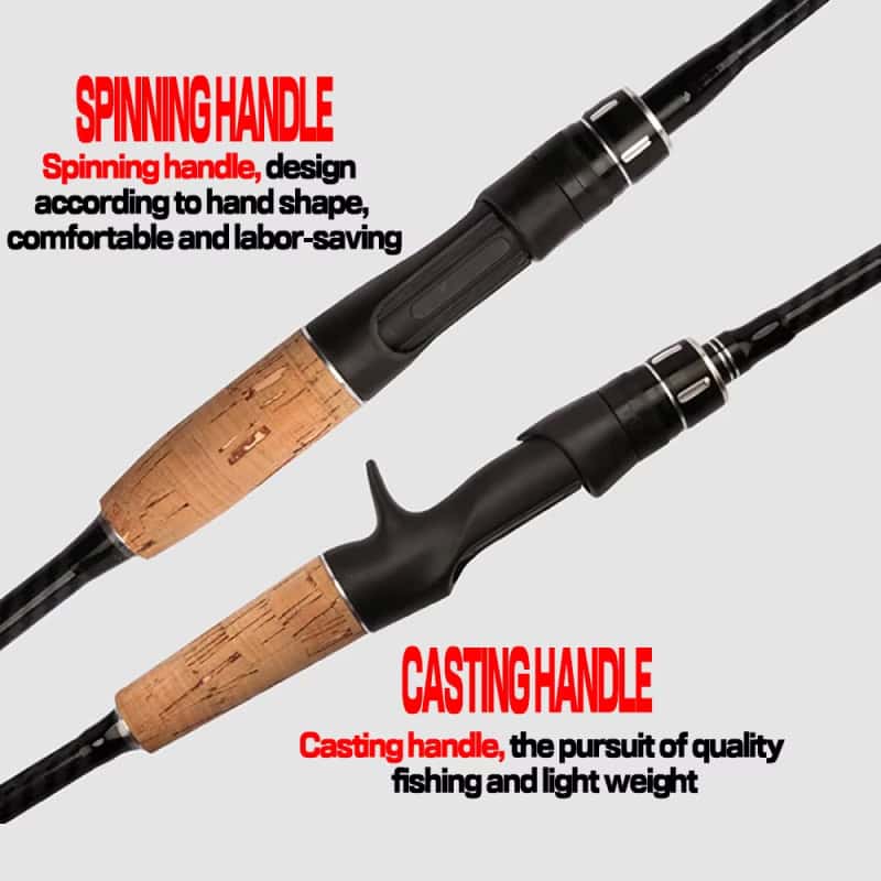 High-quality spinning and casting fishing rods with ergonomic handles, designed for durability, comfort, and lightweight performance for anglers.