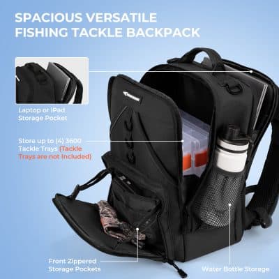 Laptop or iPad storage pocket for fishing tackle backpacks.