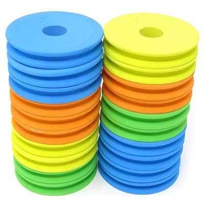 Colorful rubber discs used for physical therapy, fitness, and exercise routines at Monalisa Store, offering durable and versatile workout accessories for health and wellness.