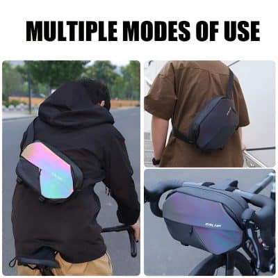 Backpack with multiple compartments, including a reflective outer pocket, designed for convenience and style in urban commuting. Suitable for carrying everyday essentials on bike rides or daily outings.