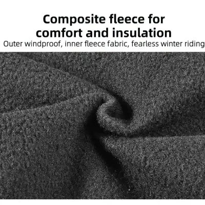 Black composite fleece fabric close-up, showing soft textured material designed for insulation and comfort in winter clothing. Ideal for cold weather wear and outdoor winter activities.