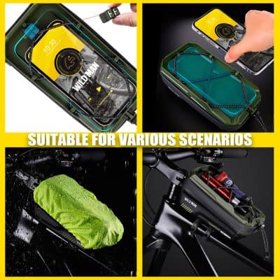 Wireless phone charging case with secure strap for outdoor activities and biking, waterproof and durable. Suitable for cycling, extreme sports, hiking, and daily use. Perfect for maintaining device safety in various scenarios.