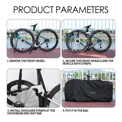 High-quality black bike with storage bag, easy to disassemble and transport, perfect for cycling enthusiasts.