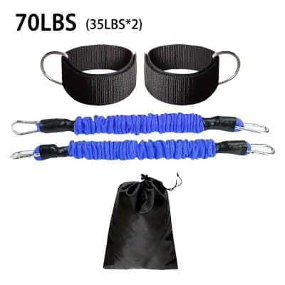 Heavy-duty resistance bands set with ankle straps and storage bag for fitness, physical therapy, and workout routines. Durable workout equipment ideal for strength training and rehabilitation.