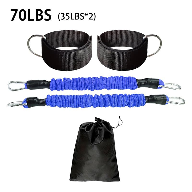 Heavy-duty resistance bands set with ankle straps and storage bag for fitness, physical therapy, and workout routines. Durable workout equipment ideal for strength training and rehabilitation.