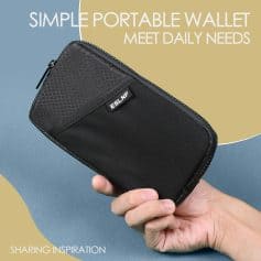 Black portable wallet with multiple compartments for everyday essentials, ideal for convenient and secure storage. Perfect for travel, daily use, and essential organization.