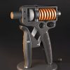 High-tech laser gun illustration with futuristic design, sleek metallic finish, illuminated copper coil, and ergonomic grip, ideal for advanced optical or medical laser applications.
