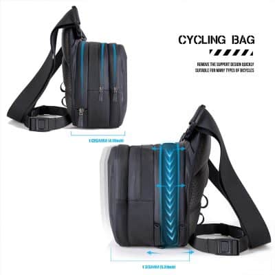 Durable cycling bag with multiple compartments, adjustable straps, and secure zippers, ideal for bike commuters and cycling enthusiasts. Features include a 105mm width and 135mm height for ample storage space.
