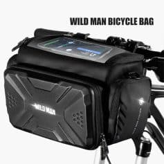 High-quality Wild Man bicycle bag with smart storage for electric bikes, featuring durable materials, waterproof design, and easy installation for cycling accessories and essentials.