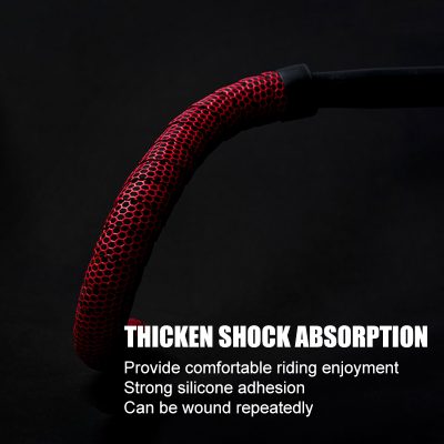 High-quality bicycle handlebar grip with red honeycomb design, durable silicone material, and thick shock absorption for comfortable and secure riding experience.