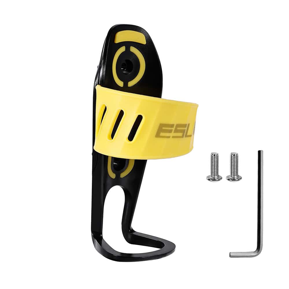 Bright yellow tennis elbow brace with adjustable strap and metal screws, designed to reduce pain and improve recovery for tennis players and athletes.