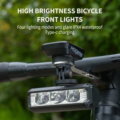 High brightness bicycle front lights with four lighting modes, anti-glare, waterproof IPX4, and Type-C charging, perfect for cycling safety and visibility.