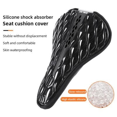 Silicone shock absorber seat cushion cover for enhanced comfort and pressure relief, waterproof skin, high elastic silicone, stable without displacement, suitable for cycling and outdoor use.