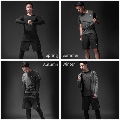 Men's athletic apparel for all seasons including spring, summer, autumn, and winter, showcased by models wearing Monalisa Store sportswear designed for comfort and performance.