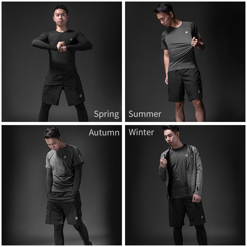 Men's athletic apparel for all seasons including spring, summer, autumn, and winter, showcased by models wearing Monalisa Store sportswear designed for comfort and performance.