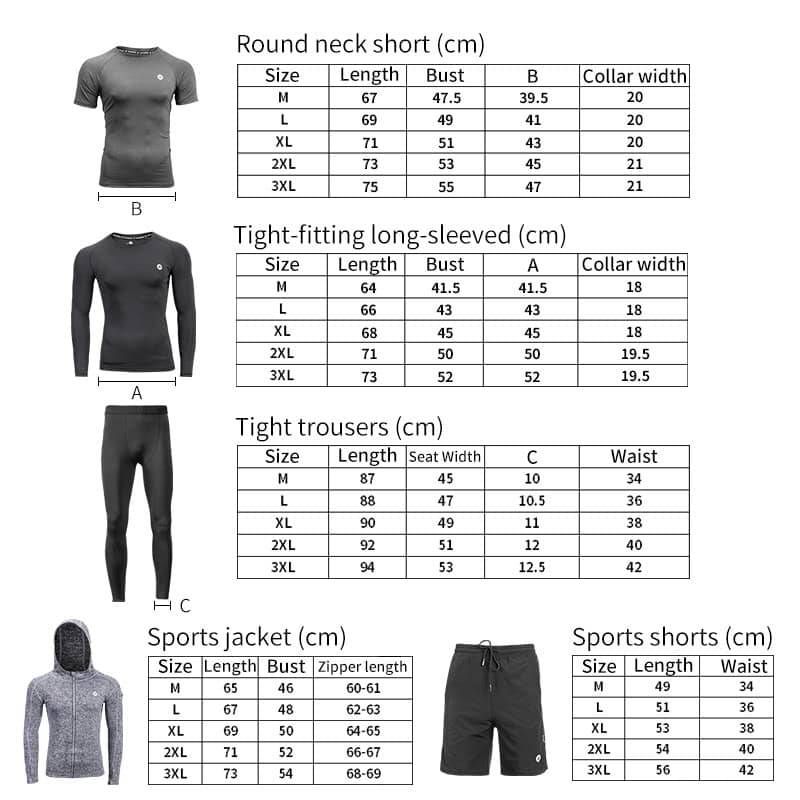Comfortable men's round neck short-sleeve T-shirt with size chart in black, ideal for casual wear, sports, and everyday use.