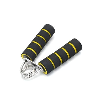 Black and yellow hand grip strengthener for exercise and fitness training.