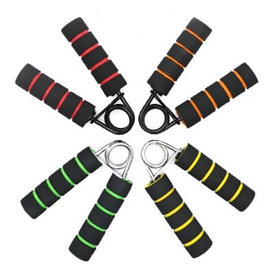 EVA foam dumbbell hand grips with colorful non-slip bands for weightlifting, exercise, and fitness training, ideal for enhancing grip strength and workout comfort.