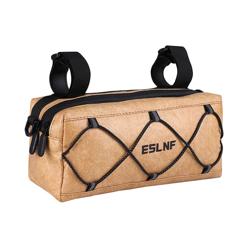 Durable beige sports utility bag with black elastic bungee cord for outdoor activities and storage.