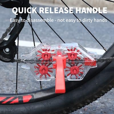 Quick release bike chain tool for easy maintenance and cleaning, designed to prevent dirt and grime buildup on bicycle chains. Perfect for cyclists seeking efficient chain repair and disassembly.