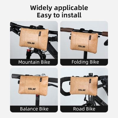Waterproof bike handlebar bag for mountain, folding, balance, and road bikes, ideal for cycling accessories storage, stylish travel companion for cyclists, high-quality durable material.