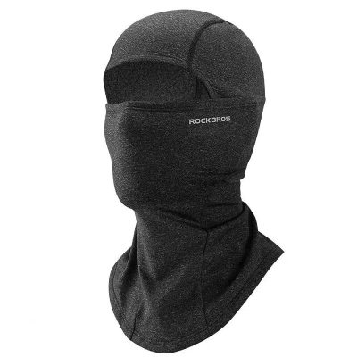 Black thermal face mask and neck gaiter by RockBros, perfect for outdoor activities and winter sports, offering warmth and protection.