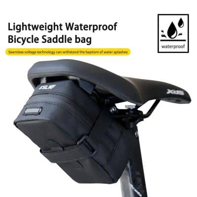 Lightweight waterproof bicycle saddle bag with seamless voltage technology, water splash resistance, ideal for cycling equipment and accessories.