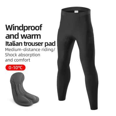 Windproof warm italian trouser pad for cycling, shock absorption, medium-distance riding, thermal, comfortable, suitable for 0-10°C riding conditions.