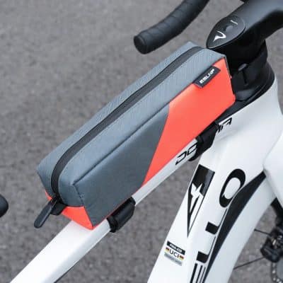 Waterproof bike handlebar bag for cycling accessories and essentials, durable and lightweight grey and red design, perfect for bike trips and outdoor adventures, Monalisa Medical store.