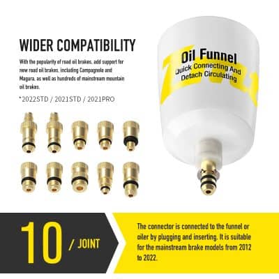 Oil funnel connector for car brake systems, compatible with 2012-2022 models, precision brass fitting, essential automotive repair tool, high-quality dealership-grade oil funnel.