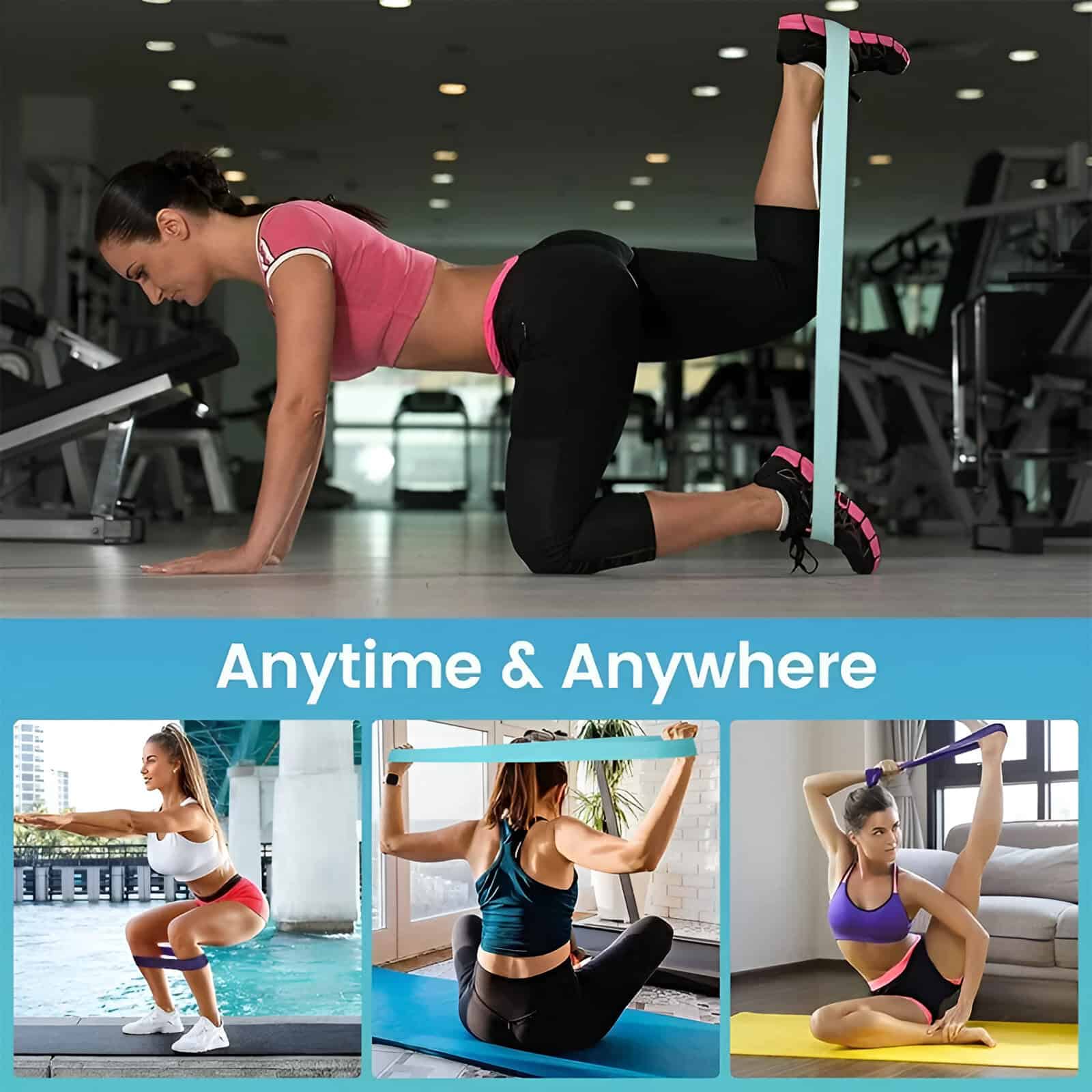 Body care and fitness workout using resistance bands at Monalisa Store.