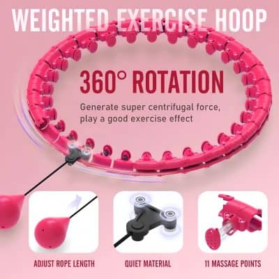 Purple weighted exercise hoop for fitness with 360-degree rotation and massage points, perfect for core workout and muscle toning.