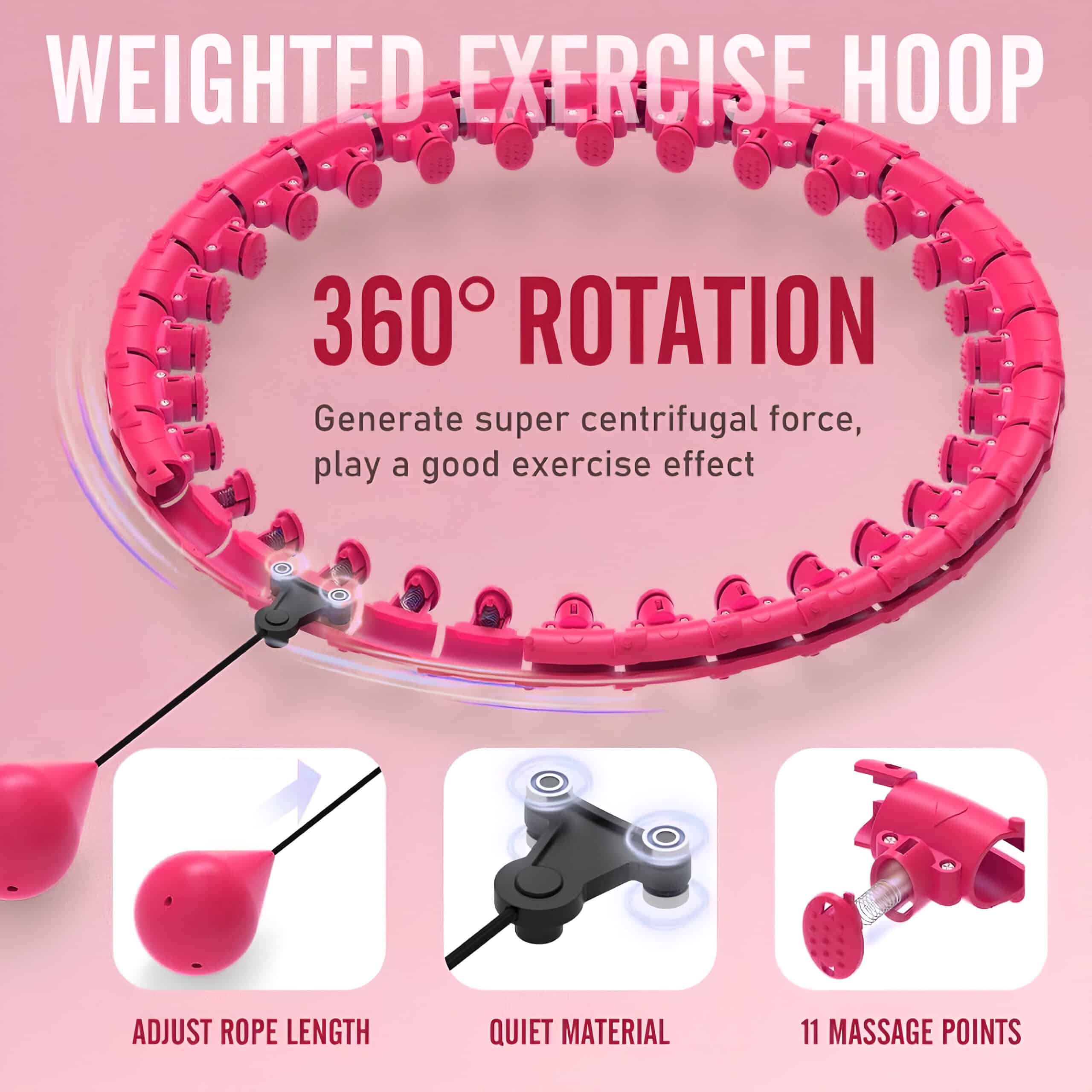 Purple weighted exercise hoop for fitness with 360-degree rotation and massage points, perfect for core workout and muscle toning.