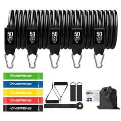 Heavy-duty resistance bands with handles for strength training and crossfit workouts, includes door anchor, ankle straps, carrying bag, and exercise instructions, suitable for fitness at Monalisa Store.