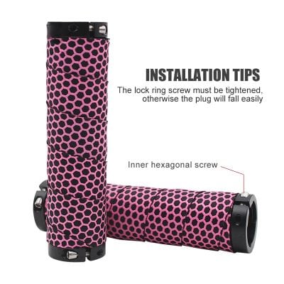 Pink honeycomb-patterned bicycle handlebar grips for improved comfort and grip, with installation tips for secure fitting. Perfect for enhancing your cycling experience.